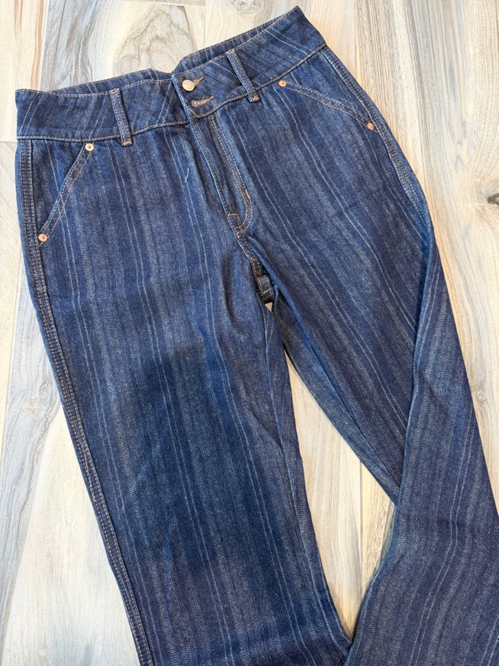Classic Women's Dark Blue striped flair Leg Jeans